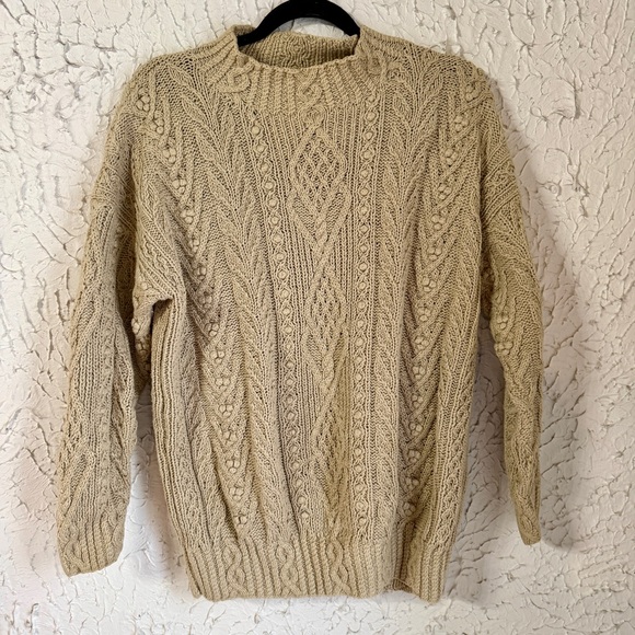 Express Tops - Vintage Express Cable Knit Crewneck Sweater - Beige